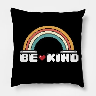 Be Kind Vintage Rainbow Peace Hippie Pixel Retro Style for Gamers heart Pillow