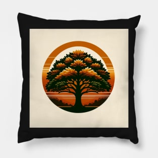 Harvest Circle: The Oak of Autumn Sunsets Pillow