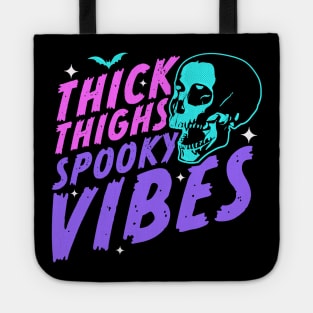 Thick Thighs Spooky Vibes Funny Halloween Skull Pastel Goth Tote