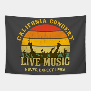 California music culture show concert crowd vintage distressed retro badge logo colors sunset Tapestry