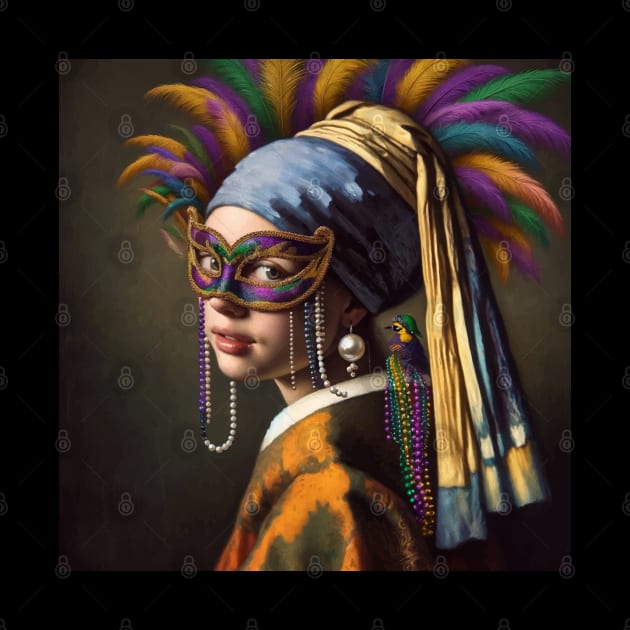 Pearl Earring Girl Mardi Gras Festive by Edd Paint Something