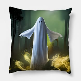 Spooky White Ghost in Forest Pillow