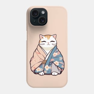 Cute Cat in a Japanese Kimono Phone Case