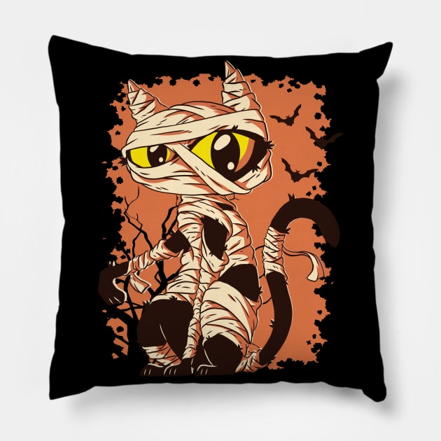 Halloween Black Cat Mummy Monster Costume Spooky Funny Creepy Creature Pillow by Kali Space