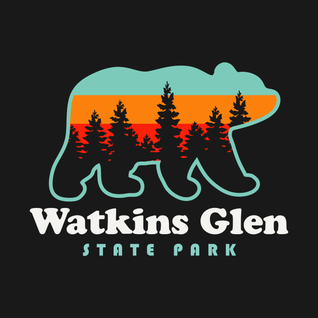 Watkins Glen State Park Hiking New York Retro Bear by PodDesignShop