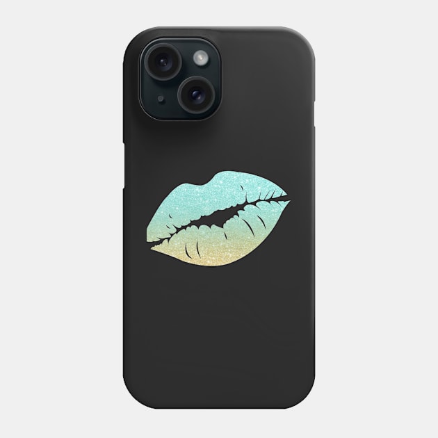 Pastel Teal Ombre Ocean Faux Glitter Lips Phone Case by Felicity-K