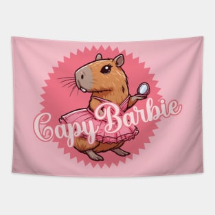 Cute capybara in pink dress Tapestry