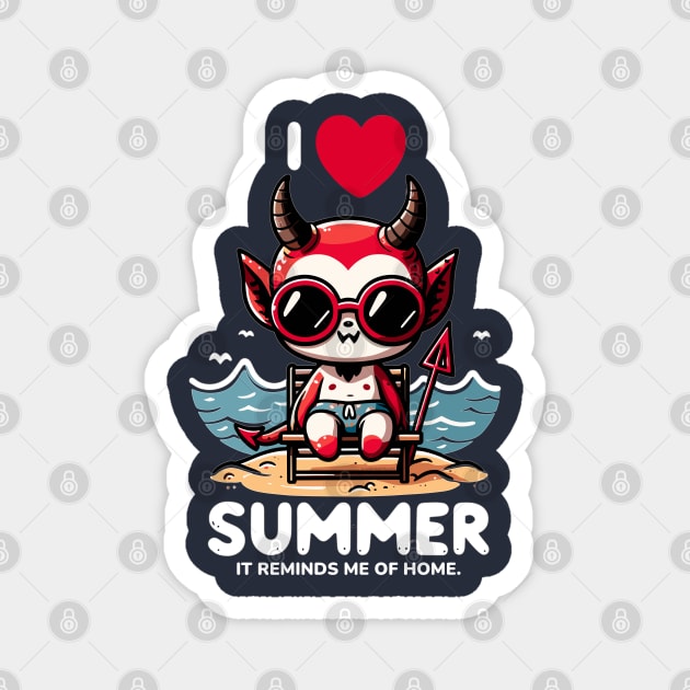 Cute Baby Devil Sitting On Chair At Beach I Love Summer Magnet by creative