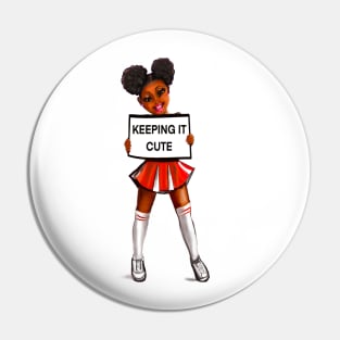 Inspirational motivational affirmation black anime girl cheerleader with Afro hair in puffs, brown eyes and dark brown skin side profile. Hair love ! Pin