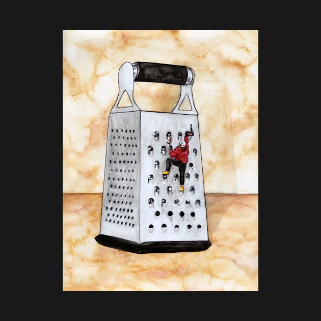 The Grate Outdoors -- Surreal Ice Climber on Cheese Grater Watercolor by HRothstein