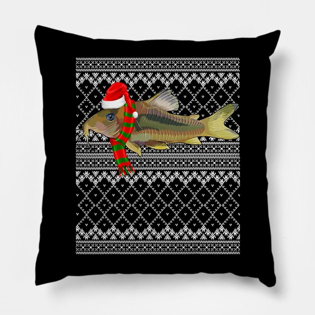 Xmas Fish Santa Hat Corydoras Catfish Ugly Christmas Pillow by kasperek