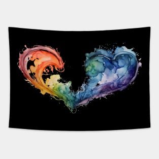 Watercolor Splatter Rainbow Hearts Tapestry