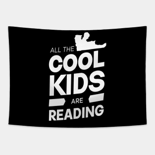 all the cool kids are reading on white style Tapestry