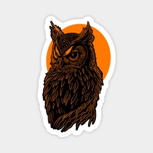 Orange Owl design in front of orange full moon. Magnet