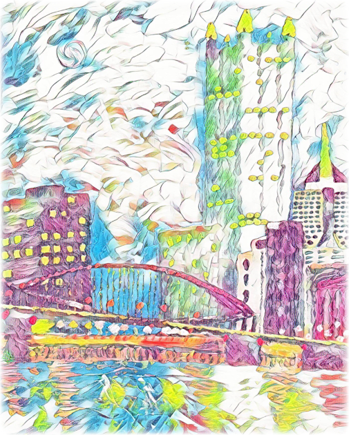 Pittsburgh Skyline / PPG / Smithfield Street Bridge original artwork by Tim Crowley Kids T-Shirt by FTLOG