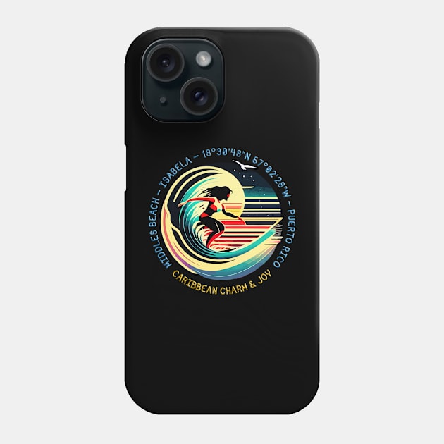 Caribbean Surfing Destinations - Middles Beach, Isabela, Puerto Rico. Woman Surfer Phone Case by funfun