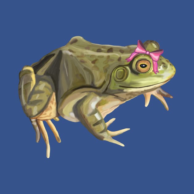 Girly American Bullfrog with Pink Bow by Art by Deborah Camp