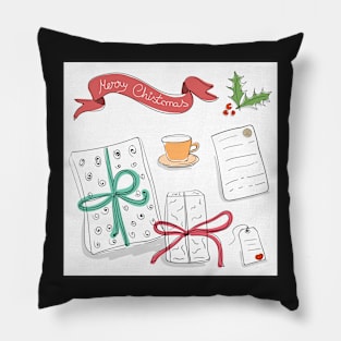 Set of vector sketch gifts. Hand drawn elements for your festive design. Christmas gifts. Pillow