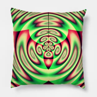 Abstract Red Green Yellow Ornamental Circle Design Pillow