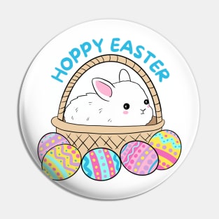 Hoppy easter cute easter bunny in a basket with easter eggs Pin