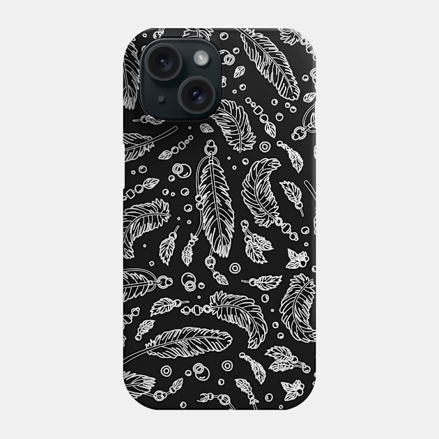 BW Feathers Pattern Inversed Phone Case by XOOXOO