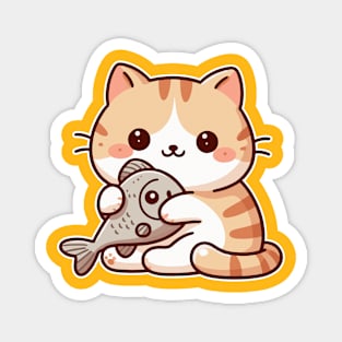 cute cat and fish Magnet