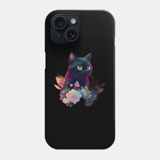 Cute Black Cat Love Watercolor Phone Case