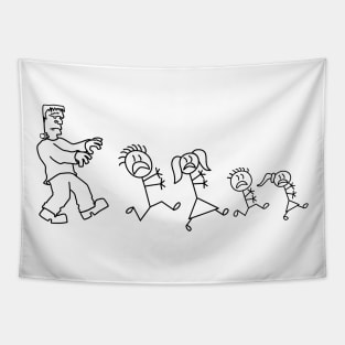 Frankenstein chases stick family Tapestry