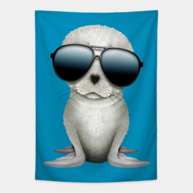 Cute Baby Arctic Seal Wearing Sunglasses Tapestry by jeffbartels