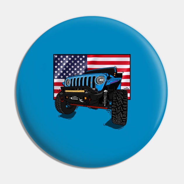 Jeep with American Flag - Light Blue Essential Pin by 4x4 Sketch