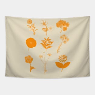 Flower Line Art Drawing in Orange Tapestry