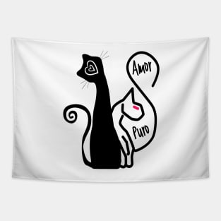 Pure feline love. Adorable black and white cat couple. True love for kittens. Tapestry
