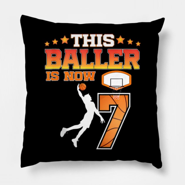 This Baller Is Now 7 Years Old 7Th Birthday Basketball Boy Pillow by MaciGalloway3