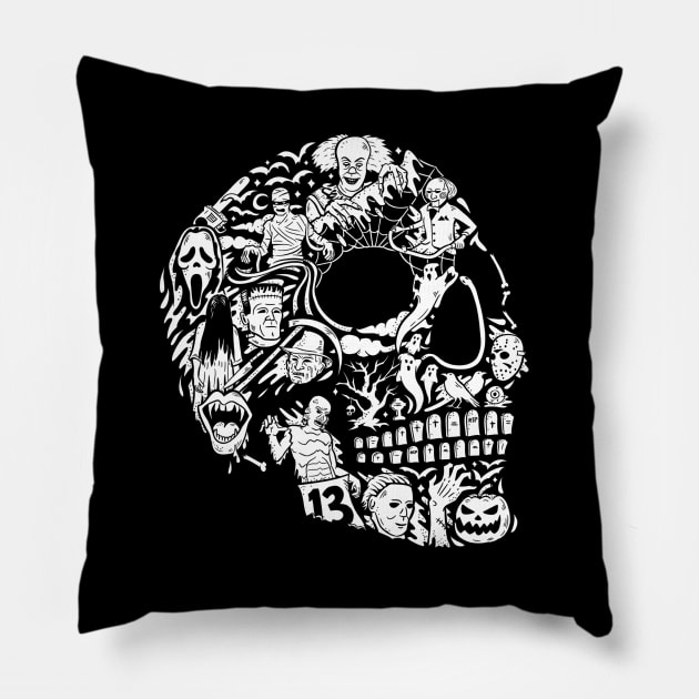 Horroween - horror skull tee Pillow by Gammaray