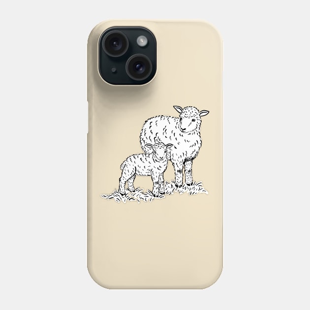 A Sweet Sheep with her little Lamb Phone Case by illucalliart