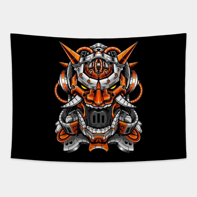 Oni Mask Mecha Tapestry by teeleoshirts