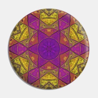 Mosaic Kaleidoscope Flower Pink Yellow and Blue Pin