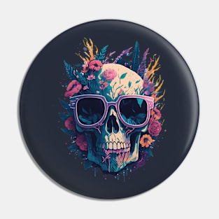 Floral Graffiti Vintage Painting Skull Pin