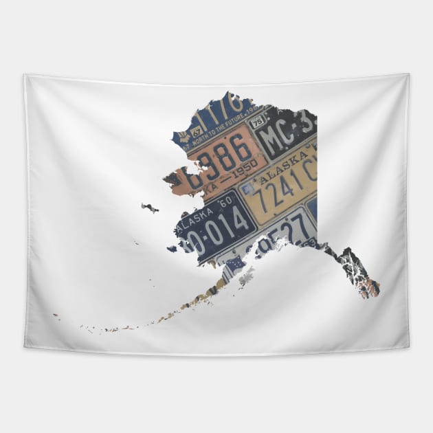 Vintage Alaska License Plates Tapestry by juniperandspruce