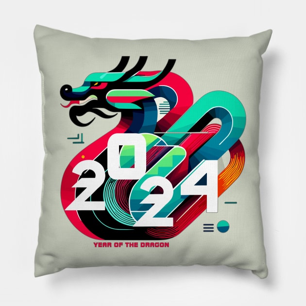 Vibrant Dragon 2024 - Modern Zodiac Graphic Pillow by 2HivelysArt