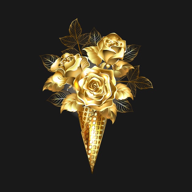 Waffle Horn with Gold Roses by Blackmoon9