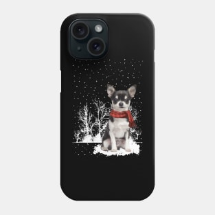 Christmas Chihuahua With Scarf In Winter Forest Phone Case