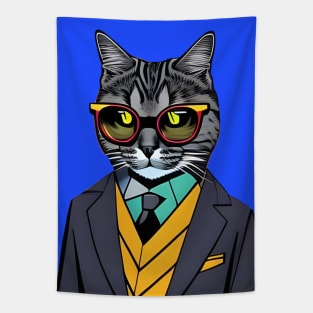 Cat Boss wearing a suit and sunglasses Tapestry