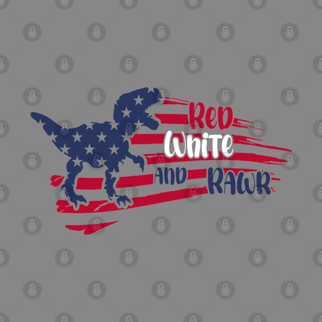 4th Of July Dinosaur Red White Rawr T Rex USA American Flag by Studio Hues