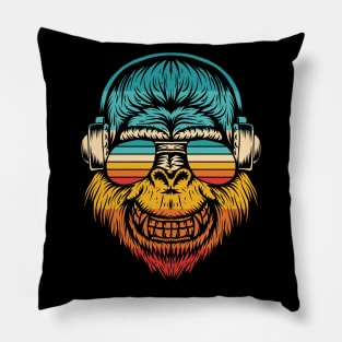 Gorilla headphones music vintage retro colors sunglasses Pillow