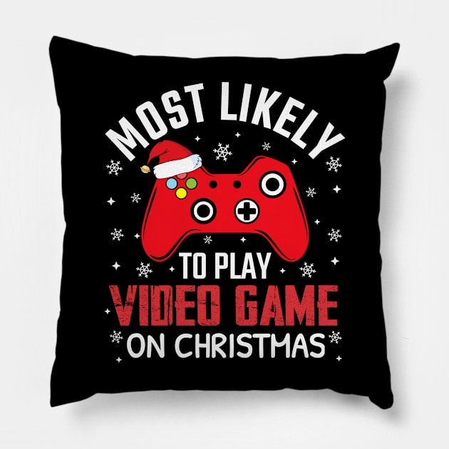 Most Likely To Play Video Game On Christmas Pillow by TheMjProduction