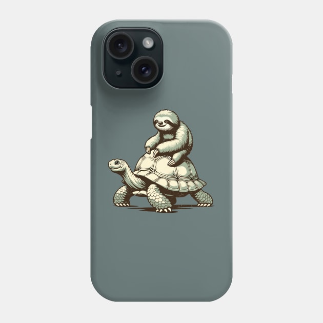 Slow Ride Adventure: Retro Sloth and Turtle Phone Case by TeeTopiaNovelty