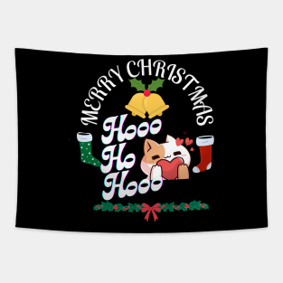 Merry Christmas HO HO HO Santa Cat Tapestry