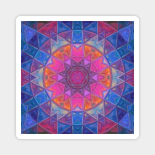Mosaic Kaleidoscope Flower Pink Blue and Yellow Magnet
