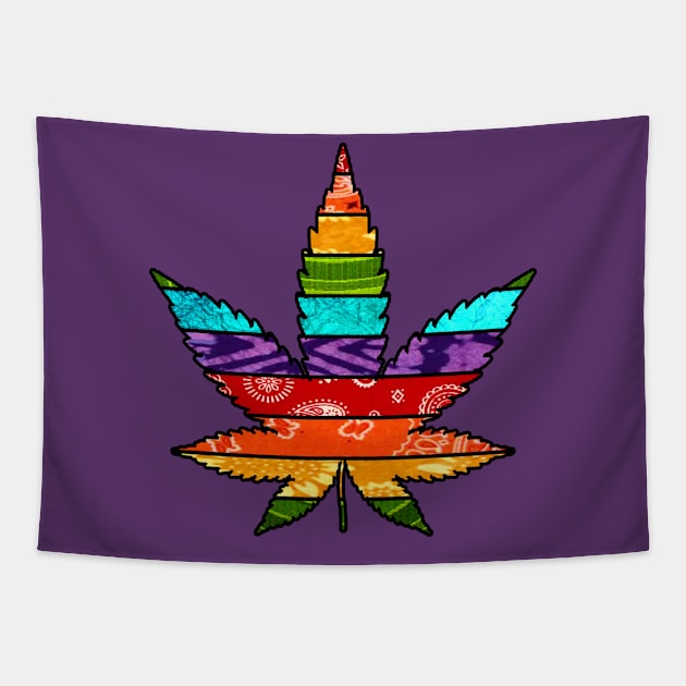 Rainbow Striped Marijuana Leaf Tapestry by artbyomega